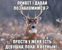 - Привет ) Давай познакомимся ? - Прости у меня есть девушка, пока. Я ВЕРНЫЙ!