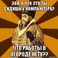 Зоя, а что это ты сидишь у компьютера? что работы в огороде нету??