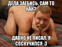 Дела заебись, сам то как? Давно не писал, я соскучился :3