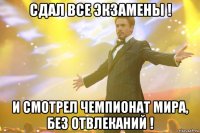 Сдал все экзамены ! И смотрел чемпионат мира, без отвлеканий !