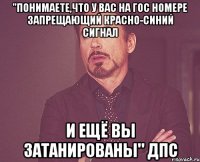 "Понимаете,что у вас на гос номере запрещающий красно-синий сигнал и ещё вы затанированы" ДПС