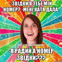 -Звідки в тебе мій номер? -Мені,Катя дала. -Я радий,а номер звідки???