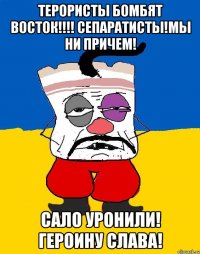 терористы бомбят восток!!!! сепаратисты!мы ни причем! сало уронили! героину слава!