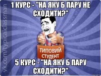 1 курс - "На яку б пару не сходити?" 5 курс - "На яку б пару сходити?"