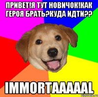 привет!я тут новичок!как героя брать?куда идти?? IMMORTAAAAAL