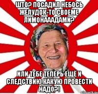 Што? Посадил небось желудок-то своеме лимонааадами? Или тебе теперь ещё и следствию какую провести надо?!