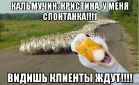 Кальмучин: Кристина, у меня спонтанка!!!1 Видишь клиенты ждут!!!!