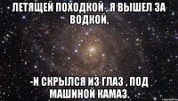 Летящей походкой , я вышел за водкой, -И скрылся из глаз , под машиной КАМАЗ.