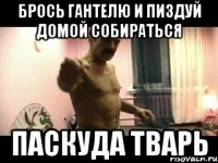 брось гантелю и пиздуй домой собираться паскуда тварь