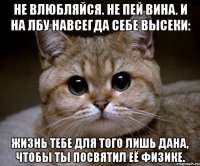 Не влюбляйся. Не пей вина. И на лбу навсегда себе высеки: Жизнь тебе для того лишь дана, Чтобы ты посвятил её физике.