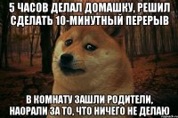 5 часов делал домашку, решил сделать 10-минутный перерыв в комнату зашли родители, наорали за то, что ничего не делаю