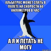 Альбатрос может спать в полёте на скорости 40 километров в час. А я и летать не могу