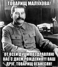 Товарищ Малухова! От всей души поздравляю Вас с Днем Рождения!!! Ваш друг, товарищ Оганесян!