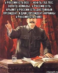 У России есть все — нефть, газ, лес, золото, алмазы… У России есть Крым!!! У России есть достойный Президент. И даже Президент Украины у России есть тоже! 