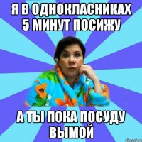 я в однокласниках 5 минут посижу а ты пока посуду вымой