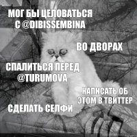 Мог бы целоваться с @dibissembina Во дворах Спалиться перед @turumova Написать об этом в твиттер Сделать селфи