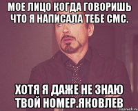 Мое лицо когда говоришь что я написала тебе смс. Хотя я даже не знаю твой номер.Яковлев