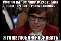 Смотрю ты поставила вазу с розами возле тарелки Персика в ванной? Я тоже люблю рисковать