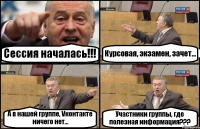 Сессия началась!!! Курсовая, экзамен, зачет... А в нашей группе, Vконтакте ничего нет... Участники группы, где полезная информация???