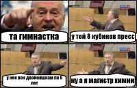 та гимнастка у той 8 кубиков пресс у нее вон двойняшкам по 6 лет ну а я магистр химии