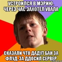 устроился в мэрию. через час захотел увала сказали что дадут бан за флуд. за ДДосил сервер