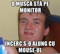 o muscă stă pe monitor încerc s-o alung cu mouse-ul