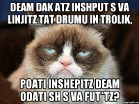 Deam dak atz inshput s va linjitz tat drumu in trolik, poati inshepitz deam odati sh s va fut*tz?