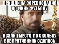 Пришли на соревнования по мини футболу Взяли 1 место, по скольку все противники сдались