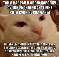 так я насрал в свою каропку сучки ёбоные даите мне кота суки норкаманы вы убицы тюленей чёрт вы токие суки вы силно охуели я тут сежу в каропке з я сижу в каропке з гавном так сучки я кидою на вас помедороми