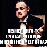 Неужели кто-то считает, что мое мнение не имеет веса?