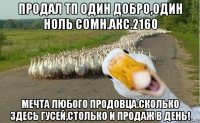 Продал ТП один добро,один ноль сомн.Акс.2160 Мечта любого продовца.Сколько здесь гусей,столько и продаж в день!