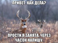 Привет, как дела? Прости,я занята, через часок напишу.