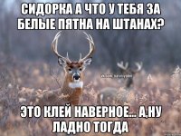 СИДорка а что у тебя за белые пятна на штанах? Это клей наверное... А,ну ладно тогда