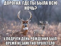 Дорогая, где ты была всю ночь? У подруги День Рождения был, время незаметно пролетело.