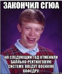 Закончил СГЮА На следующий год отменили балльно-рейтинговую систему, введут военную кафедру.