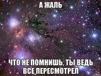 А ЖАЛЬ ЧТО НЕ ПОМНИШЬ, ТЫ ВЕДЬ ВСЕ ПЕРЕСМОТРЕЛ