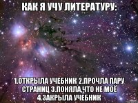 как я учу литературу: 1.открыла учебник 2.прочла пару страниц 3.поняла,что не моё 4.закрыла учебник