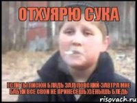 отхуярю сука если ты писюн блядь залуповский-завтра мне бабки все свои не принесёшь хуёнышь бледь