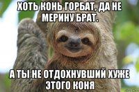 Хоть конь горбат, да не мерину брат. А ты не отдохнувший хуже этого коня