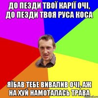 До пезди твої карії очі, до пезди твоя руса коса Яїбав тебе вивалив очі, аж на хуй намоталась трава