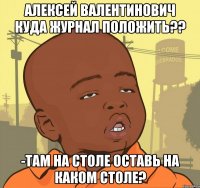 Алексей Валентинович куда журнал положить?? -Там на столе оставь На каком столе?