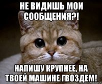 Не видишь мои сообщения?! Напишу крупнее, НА ТВОЕЙ МАШИНЕ ГВОЗДЕМ!