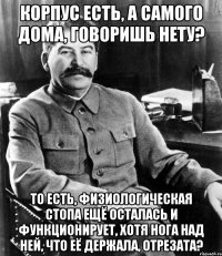 Корпус есть, а самого дома, говоришь нету? То есть, физиологическая стопа ещё осталась и функционирует, хотя нога над ней, что её держала, отрезата?