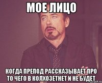 мое лицо когда препод рассказывает про то чего в колхозетнет и не будет