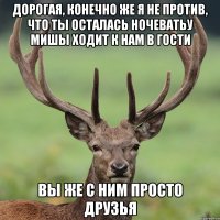 Дорогая, конечно же я не против, что ты осталась ночеватьу Мишы ходит к нам в гости Вы же с ним просто друзья