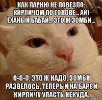 Как парню не повезло: Кирпичом по голове... Ай! Ёханый бабай... Это ж зомби... О-о-о, это ж надо. Зомби развелось, теперь и на баре и кирпичу упасть некуда.