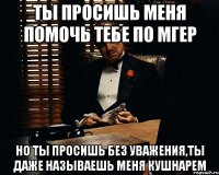 Ты просишь меня помочь тебе по МГЕР Но ты просишь без уважения,ты даже называешь меня Кушнарем