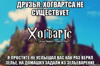 друзья: Хогвартса не существует Я:простите не услышал вас как раз верил зелье, на домашку задали из зельеварение