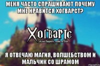 Меня часто спрашивают почему мне нравится Хогварст? Я отвечаю магия, волшебством и мальчик со шрамом