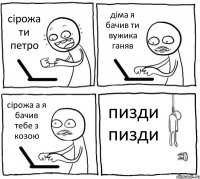 сірожа ти петро діма я бачив ти вужика ганяв сірожа а я бачив тебе з козою пизди пизди